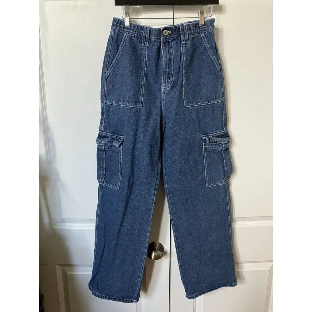 Ardene 90's High Rise Utility Cargo Wide Leg Baggy Jeans Skate‎ Size Juniors 9